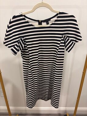 J. Crew Black and White Striped Short-Sleeve Shift Dress